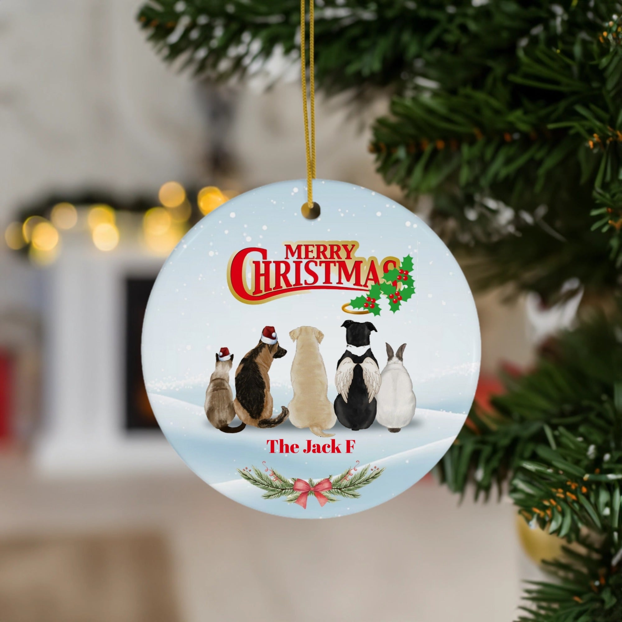 Merry Christmas with Pets | Festive Holiday Decor for Animal Lovers | Ceramic Ornament