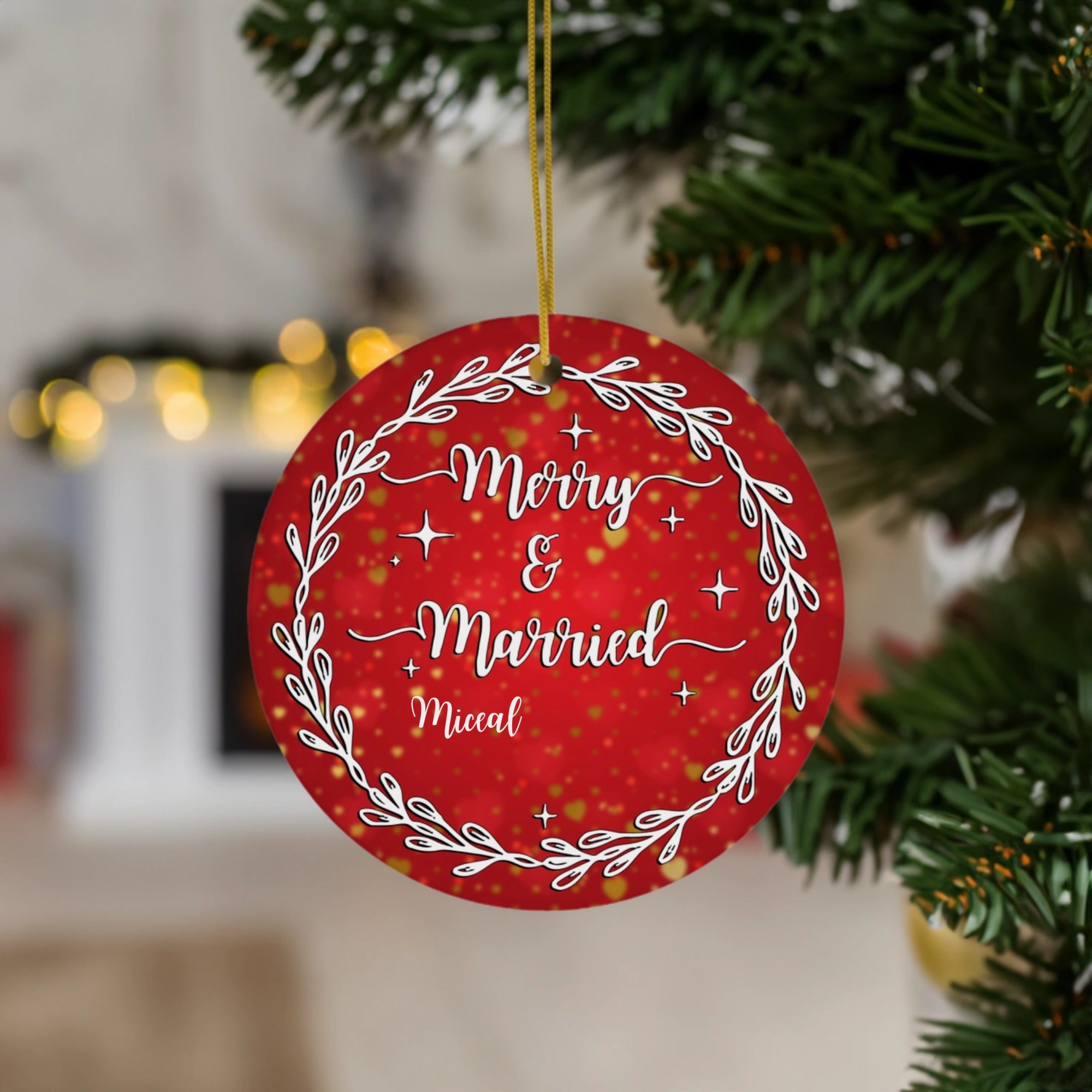 Merry & Married Christmas | Celebrate Your First Married Christmas with Love | Ceramic Ornament