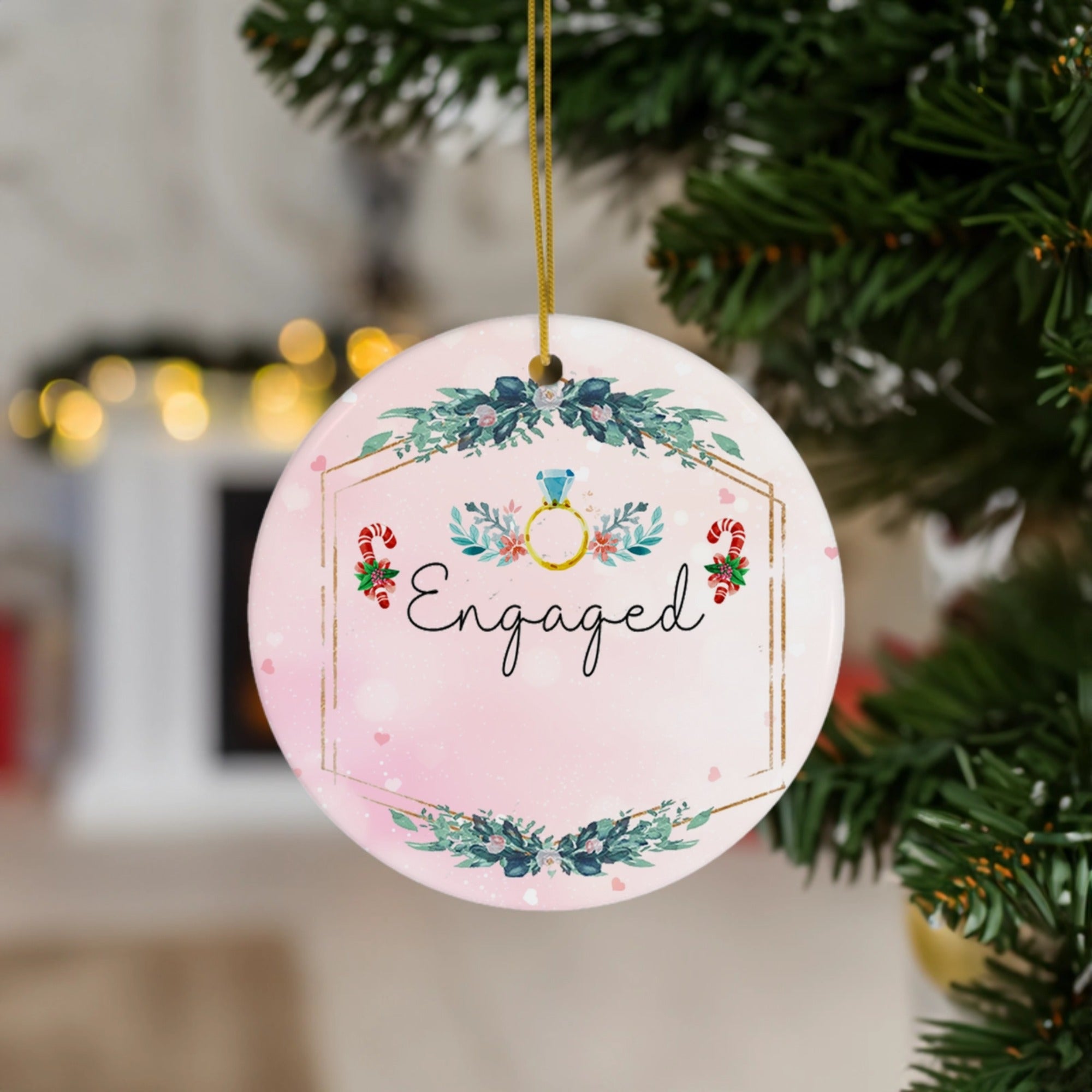 Engaged Christmas | Celebrate Your Engagement with Holiday Cheer | Ceramic Ornament