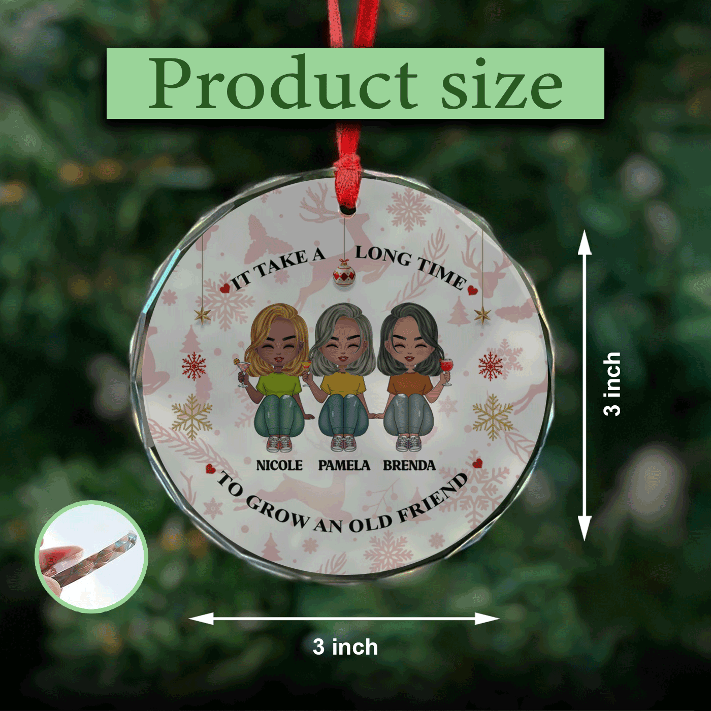 Christmas Custom Friendship Ornament with Personalized Names | Circle Glass Ornament