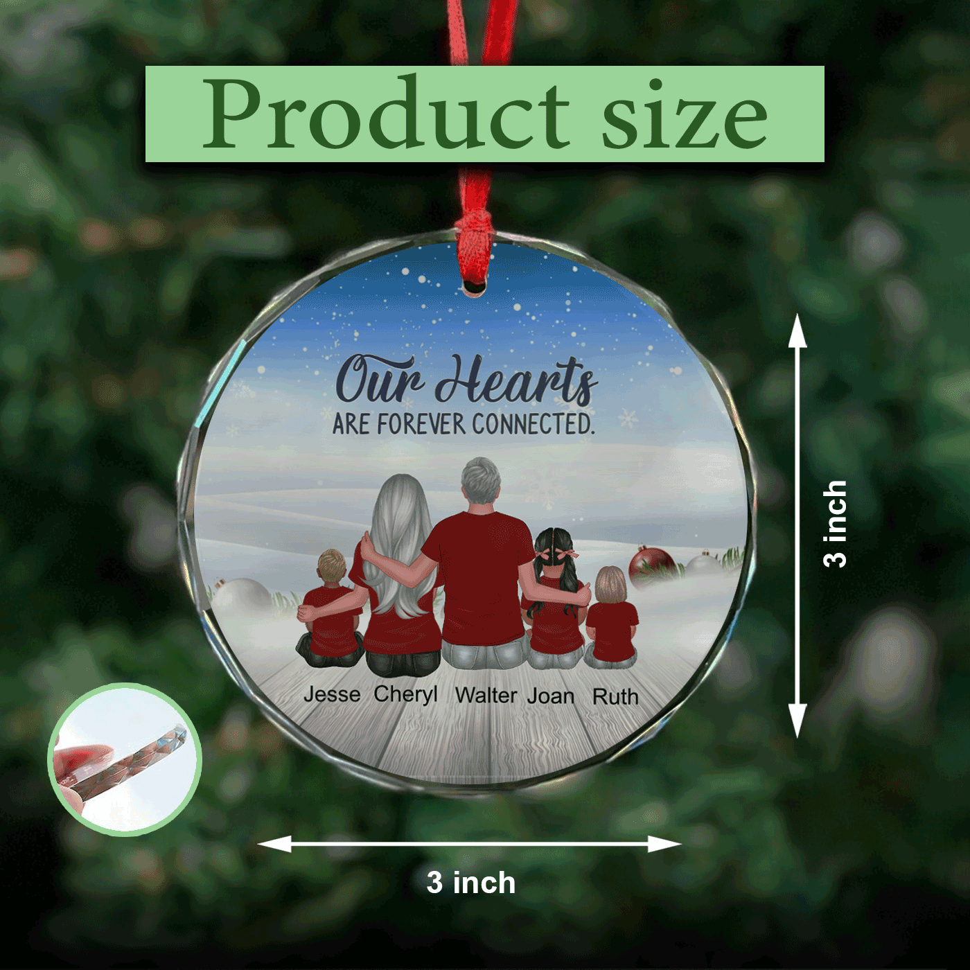 Family Christmas | Our Hearts Are Forever Connected | Personalized Glass Ornament