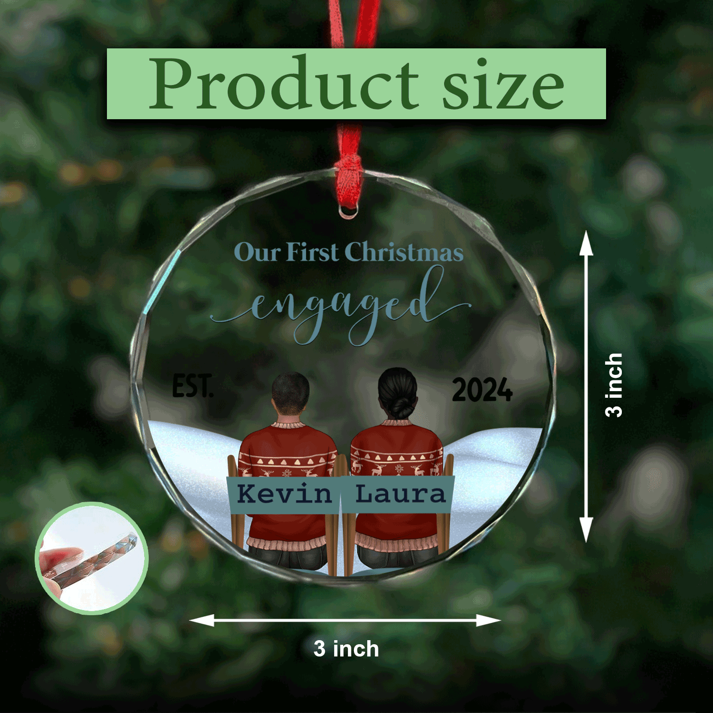 Personalized First Christmas Crystal Glass Ornaments | "Engaged, Married, and Mr. & Mrs." 2024 Keepsake