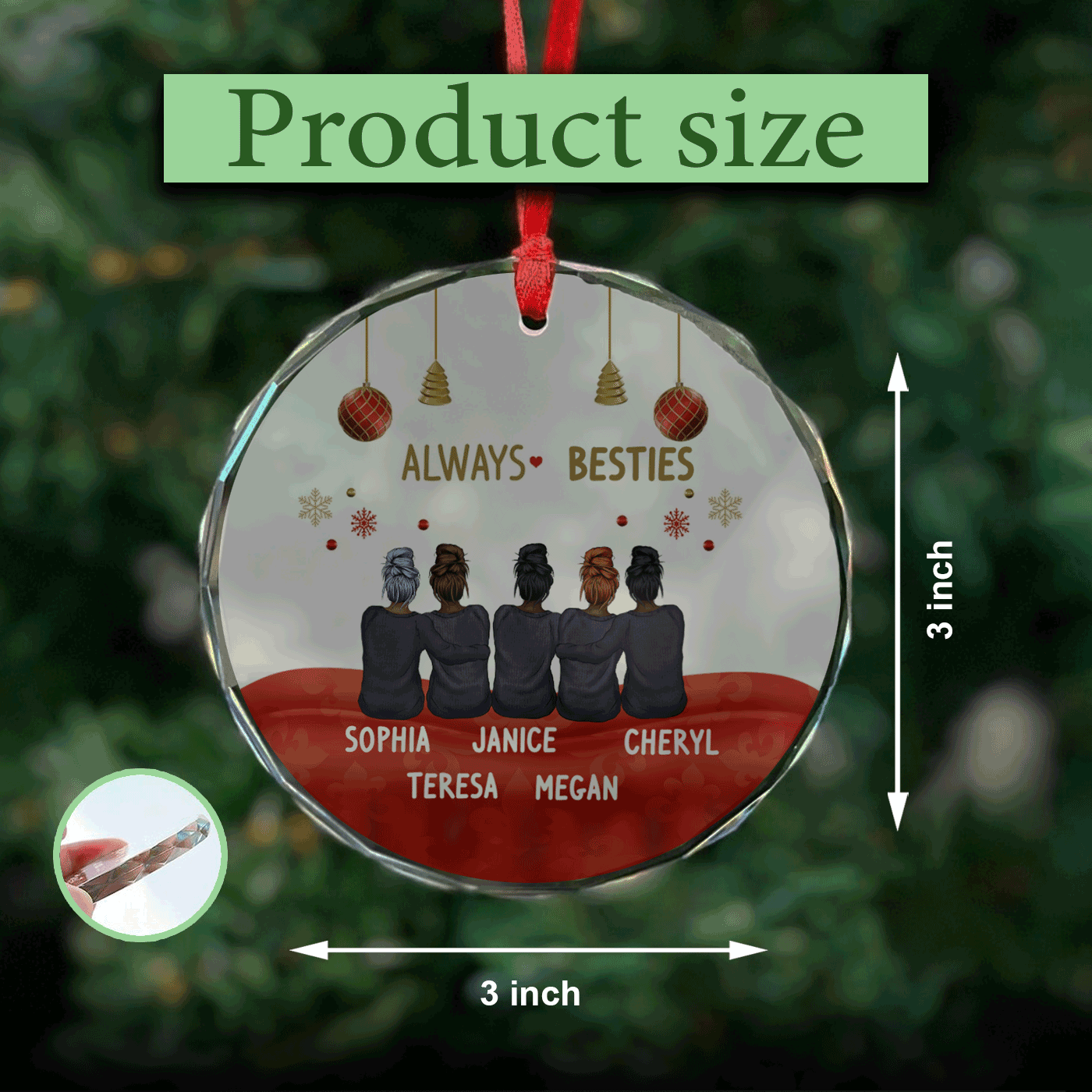 Personalized Best Friends Christmas Glass Ornament - Always Besties