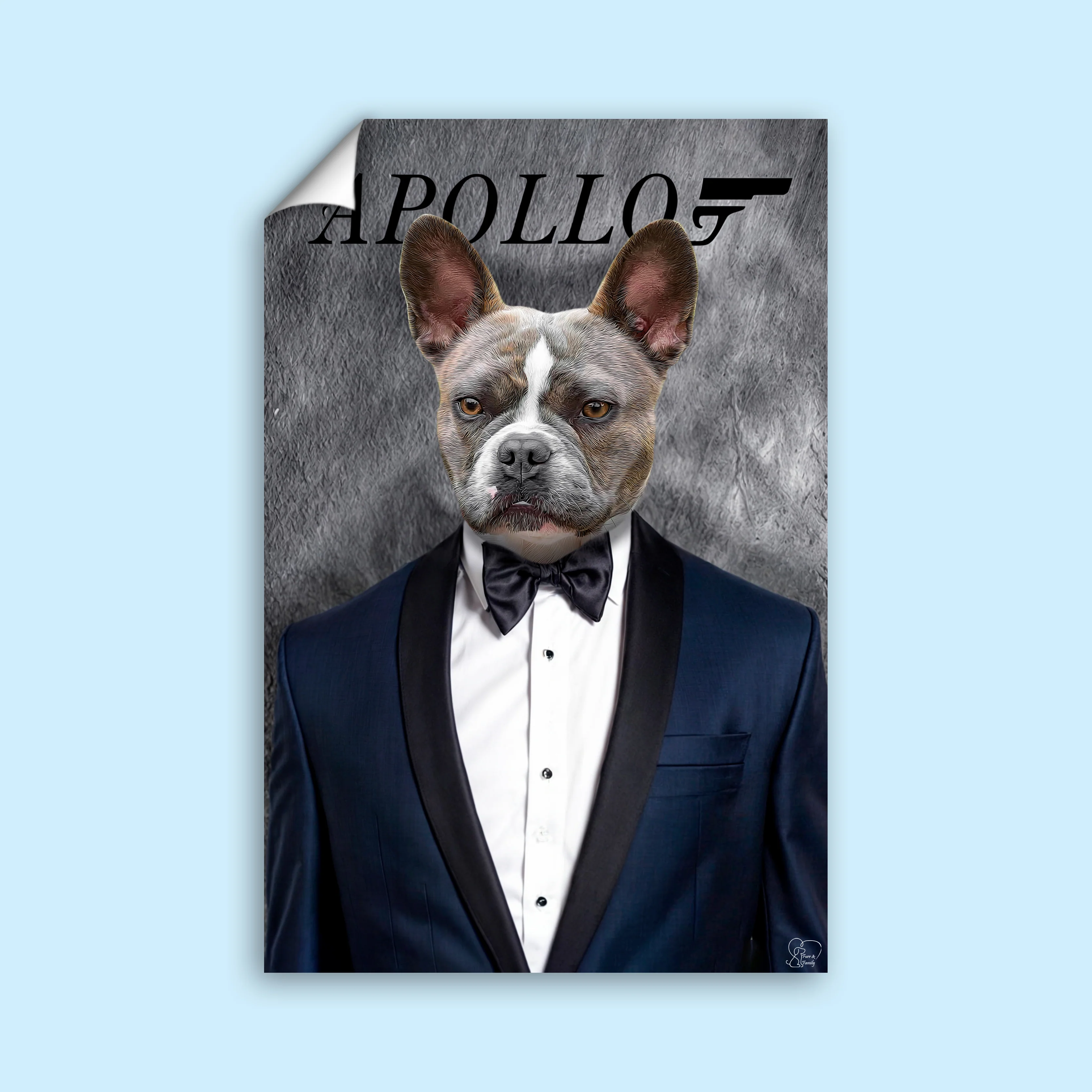 Custom Pet Portrait in James Bond Tuxedo – Personalized 007-Themed Pet Art