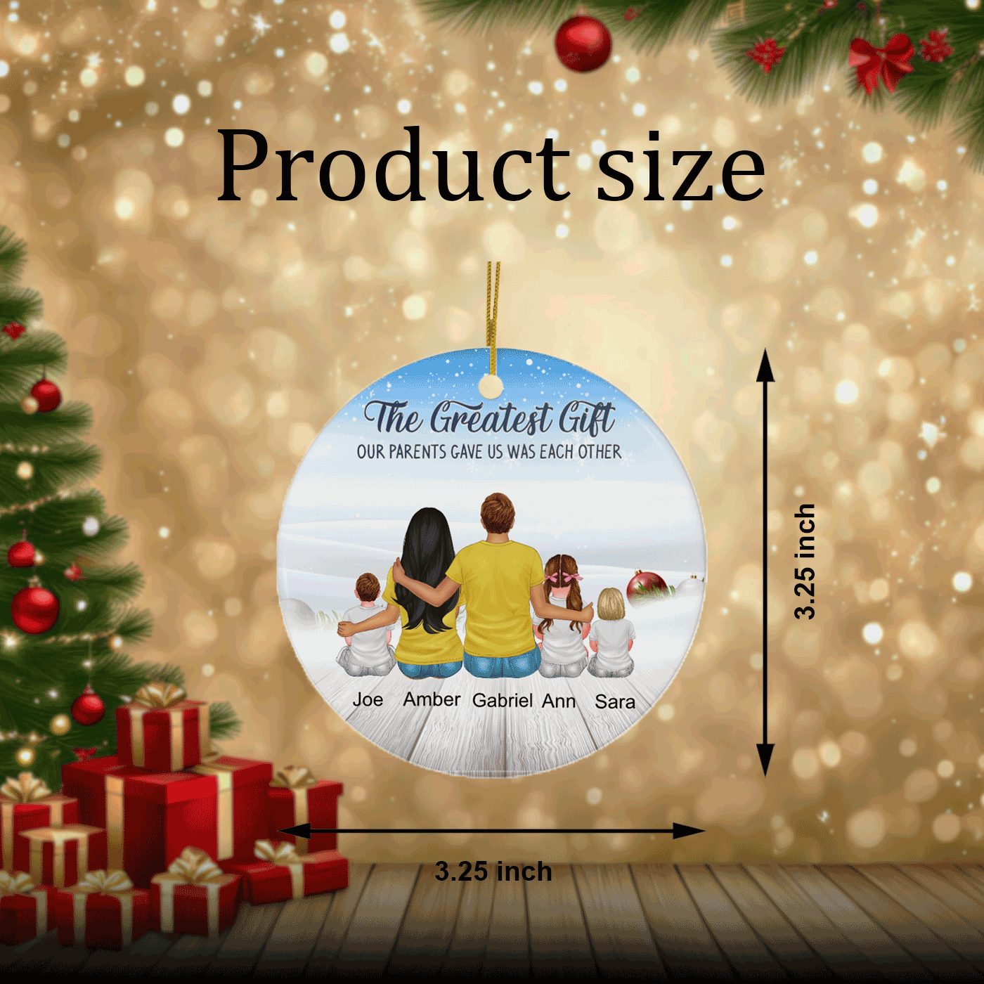 Family Christmas | Our Hearts Are Forever Connected | Personalized Circle Ceramic Ornament