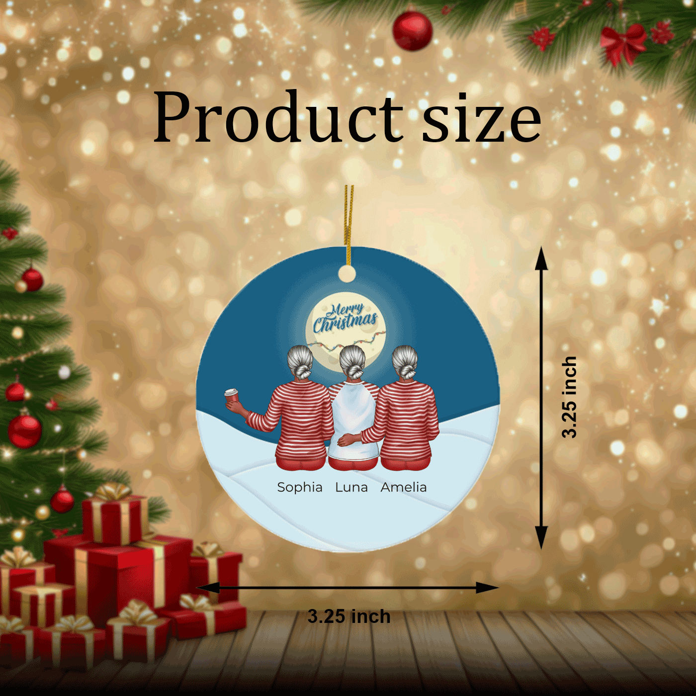 Personalized Christmas Ornament with Besties in Matching Outfits | Ceramic Ornament