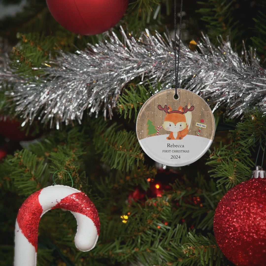 First Baby Christmas | Adorable Fox with Antlers | Ceramic Ornament