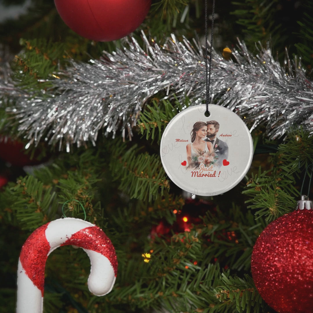 Just Married Christmas| Romantic Keepsake for Newlyweds | Ceramic Ornament